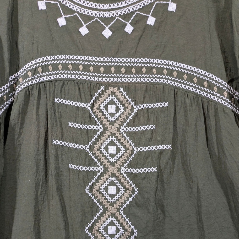 Westbound Green White Embroidered Short Sleeve Boho Peasant Blouse Size XL - Picture 3 of 7